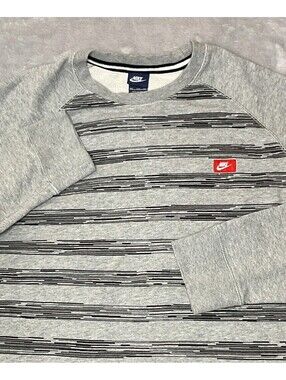 Nike Crew Neck Sweatshirt AW77 Speed Stripe Men’s Size XXL Heather Gray Black